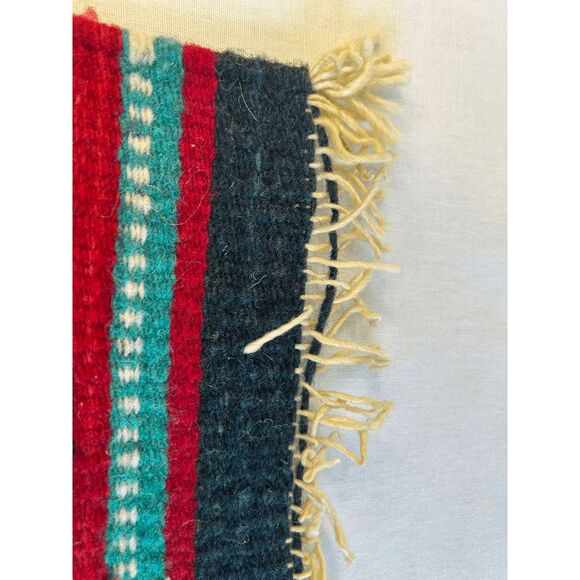 Miniature Native American Design Mat/Rug Blue/Red With Fringe, Doll Decorative - Picture 5 of 6